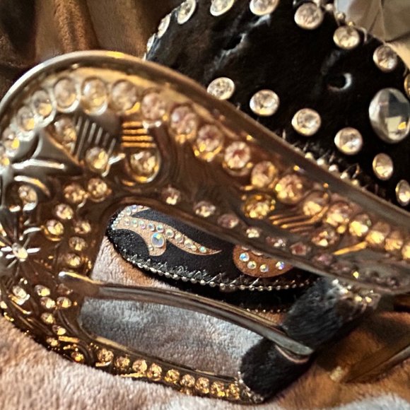 Black Leather Rhinestone Bling Belt Size L - Picture 13 of 13